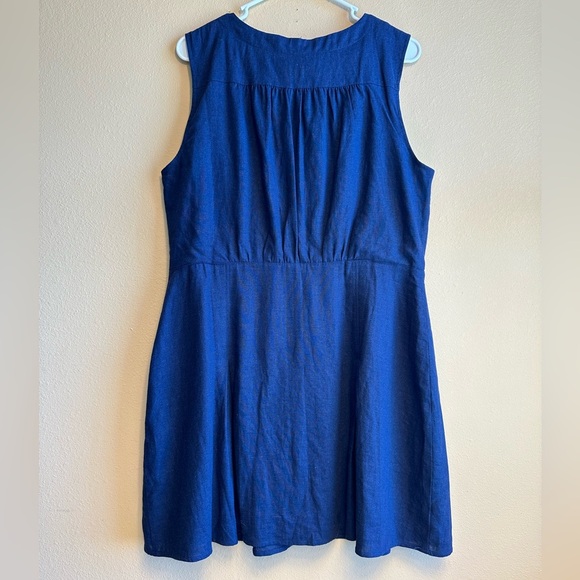 ModCloth Sleeveless Navy Blue Linen Blend Dress Size 14 NEW - Picture 2 of 9
